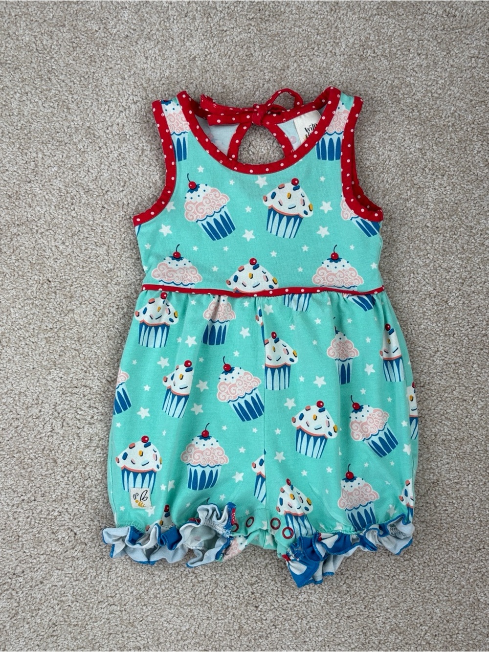 Matilda Jane Wildflowers cupcake print bubble romper, size 2